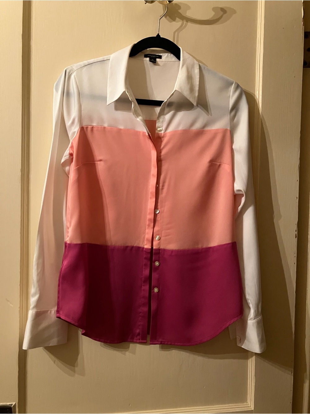 Ann Taylor White, Peach & Magenta Colorblock Button-Down Shirt